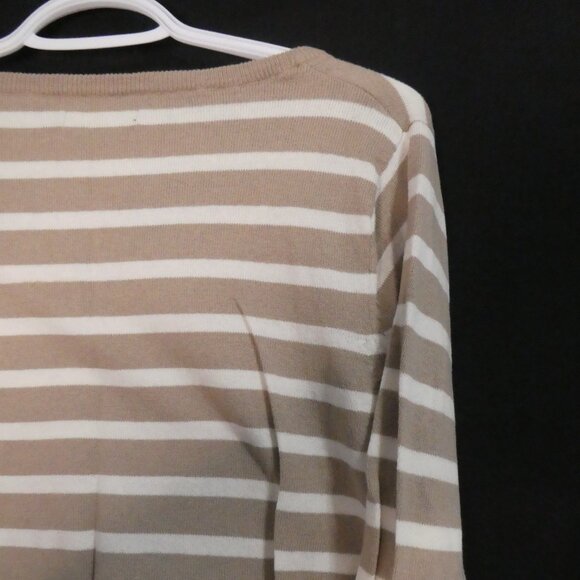 GEORGE | medium | Beige and White Striped V-Neck Lightweight Sweater - Picture 11 of 14